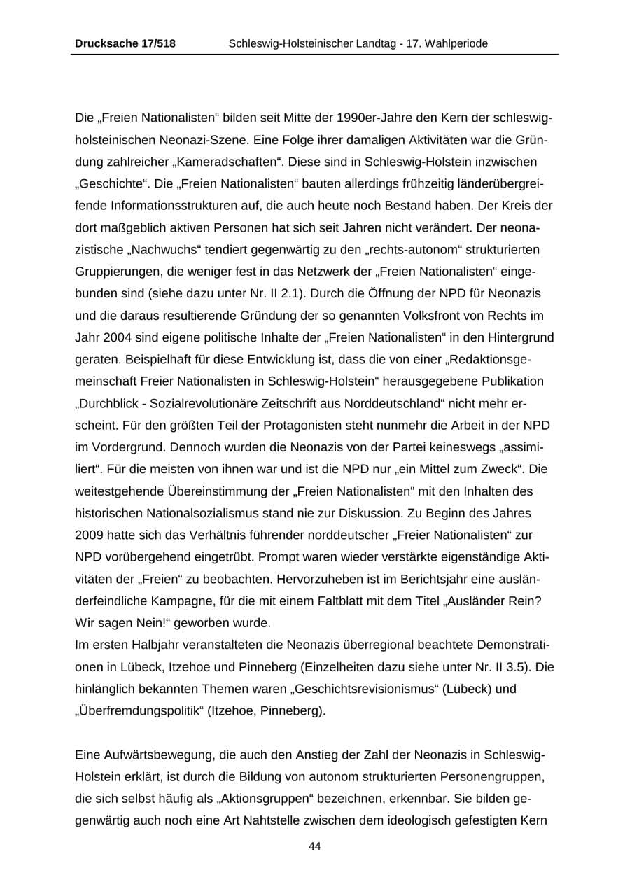 Seite 44 des Verfassungsschutzbericht 2009 Schleswig-Holstein