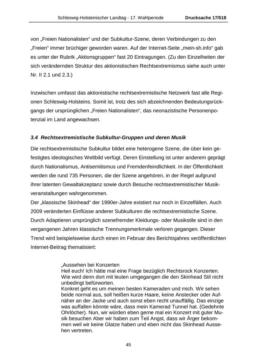 Seite 45 des Verfassungsschutzbericht 2009 Schleswig-Holstein