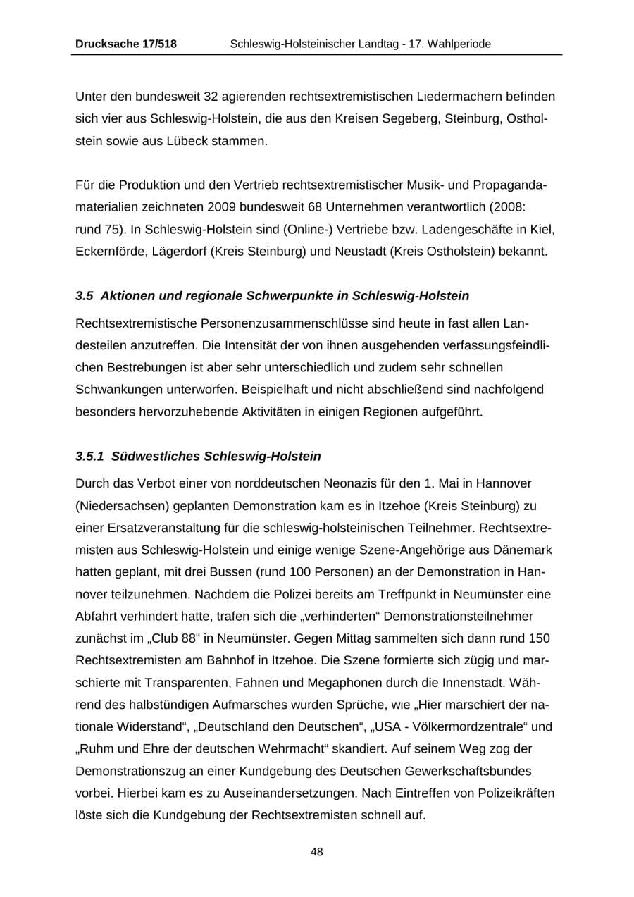 Seite 48 des Verfassungsschutzbericht 2009 Schleswig-Holstein