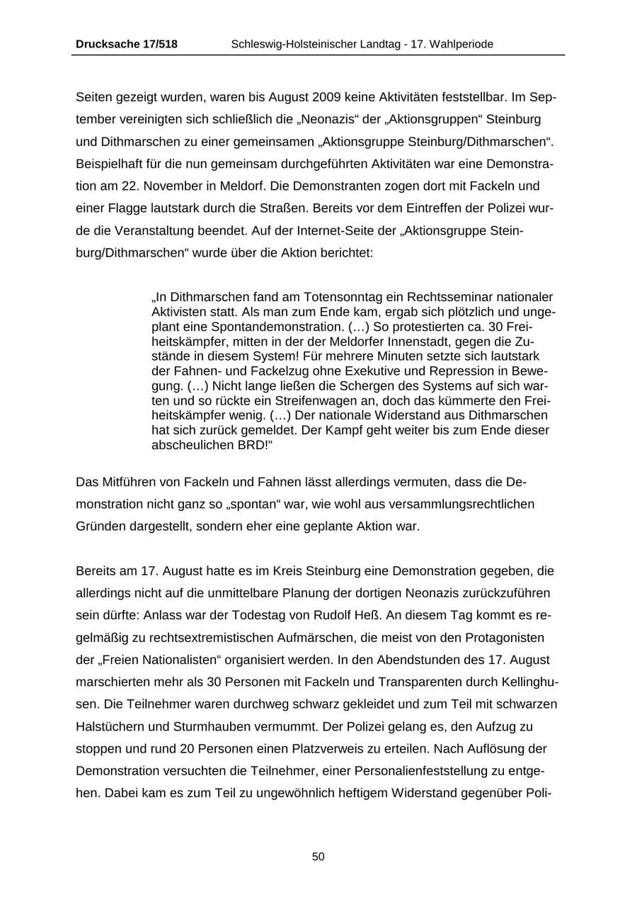 Seite 50 des Verfassungsschutzbericht 2009 Schleswig-Holstein