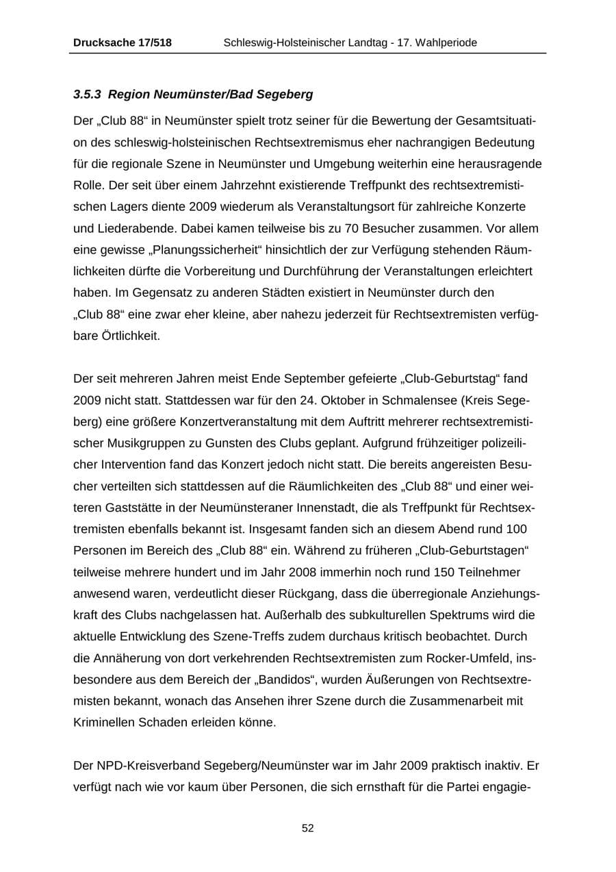 Seite 52 des Verfassungsschutzbericht 2009 Schleswig-Holstein