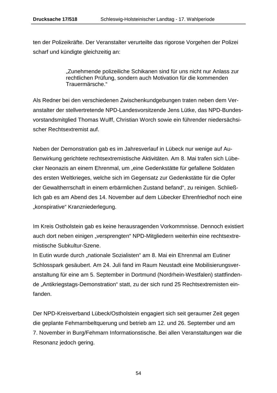 Seite 54 des Verfassungsschutzbericht 2009 Schleswig-Holstein