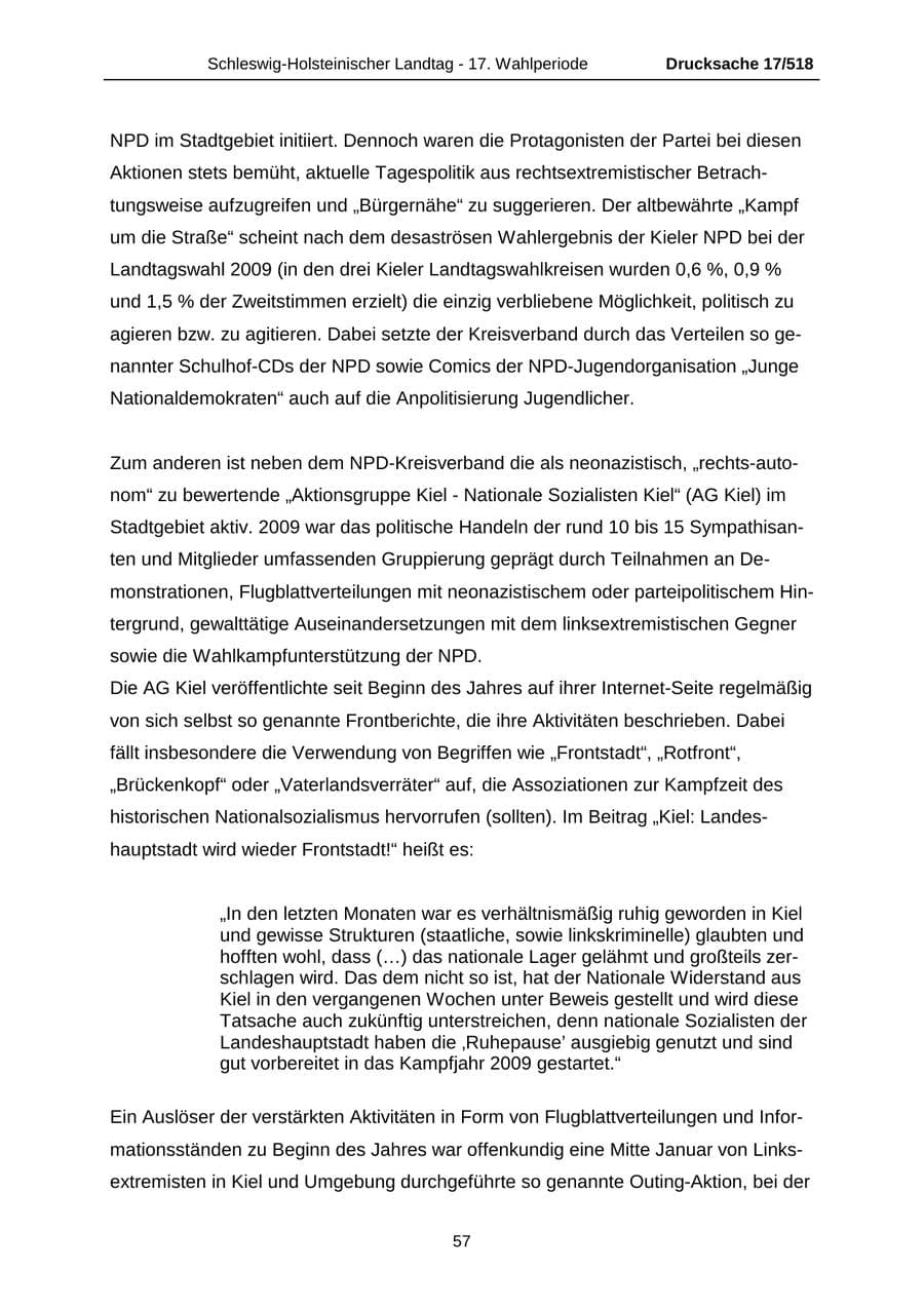 Seite 57 des Verfassungsschutzbericht 2009 Schleswig-Holstein