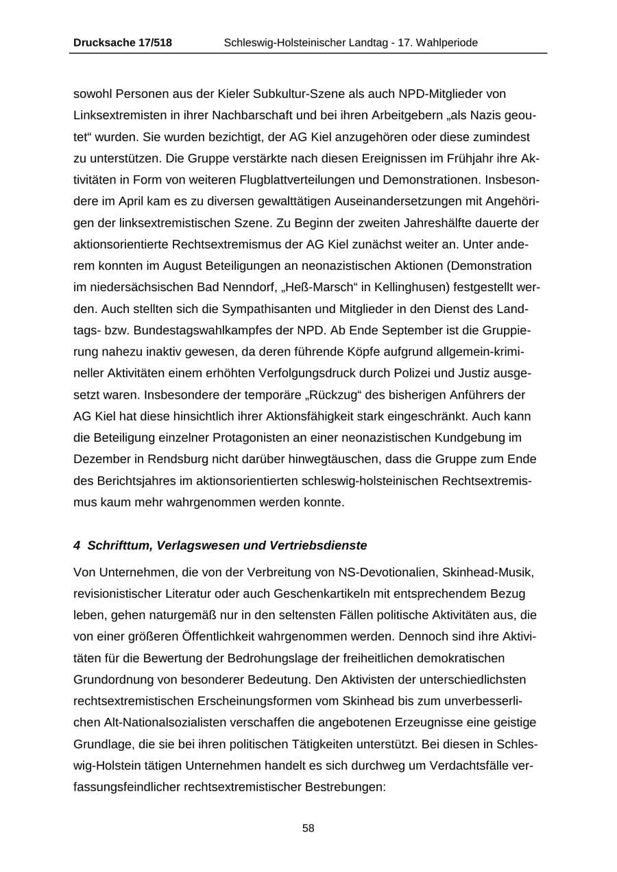 Seite 58 des Verfassungsschutzbericht 2009 Schleswig-Holstein