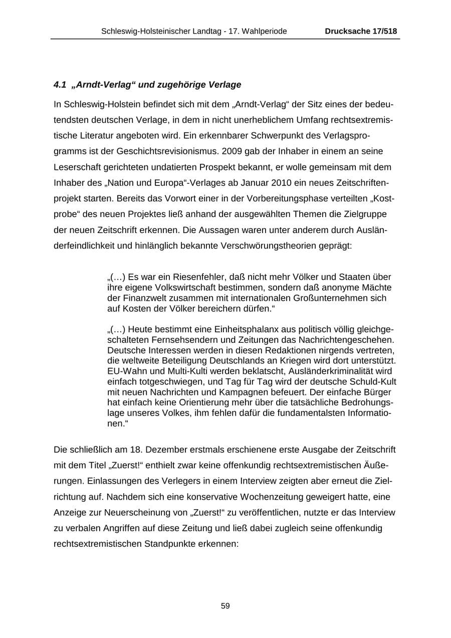 Seite 59 des Verfassungsschutzbericht 2009 Schleswig-Holstein
