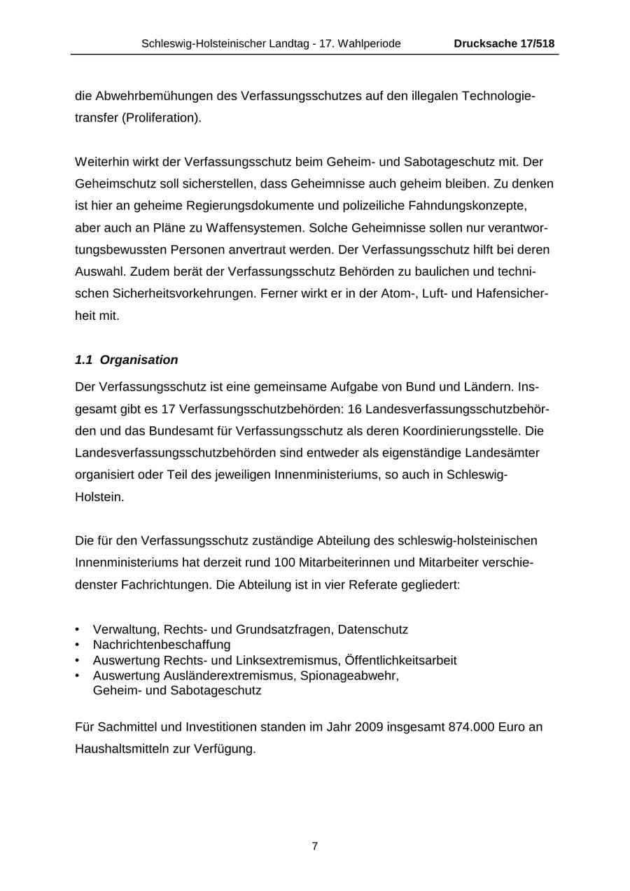 Seite 7 des Verfassungsschutzbericht 2009 Schleswig-Holstein
