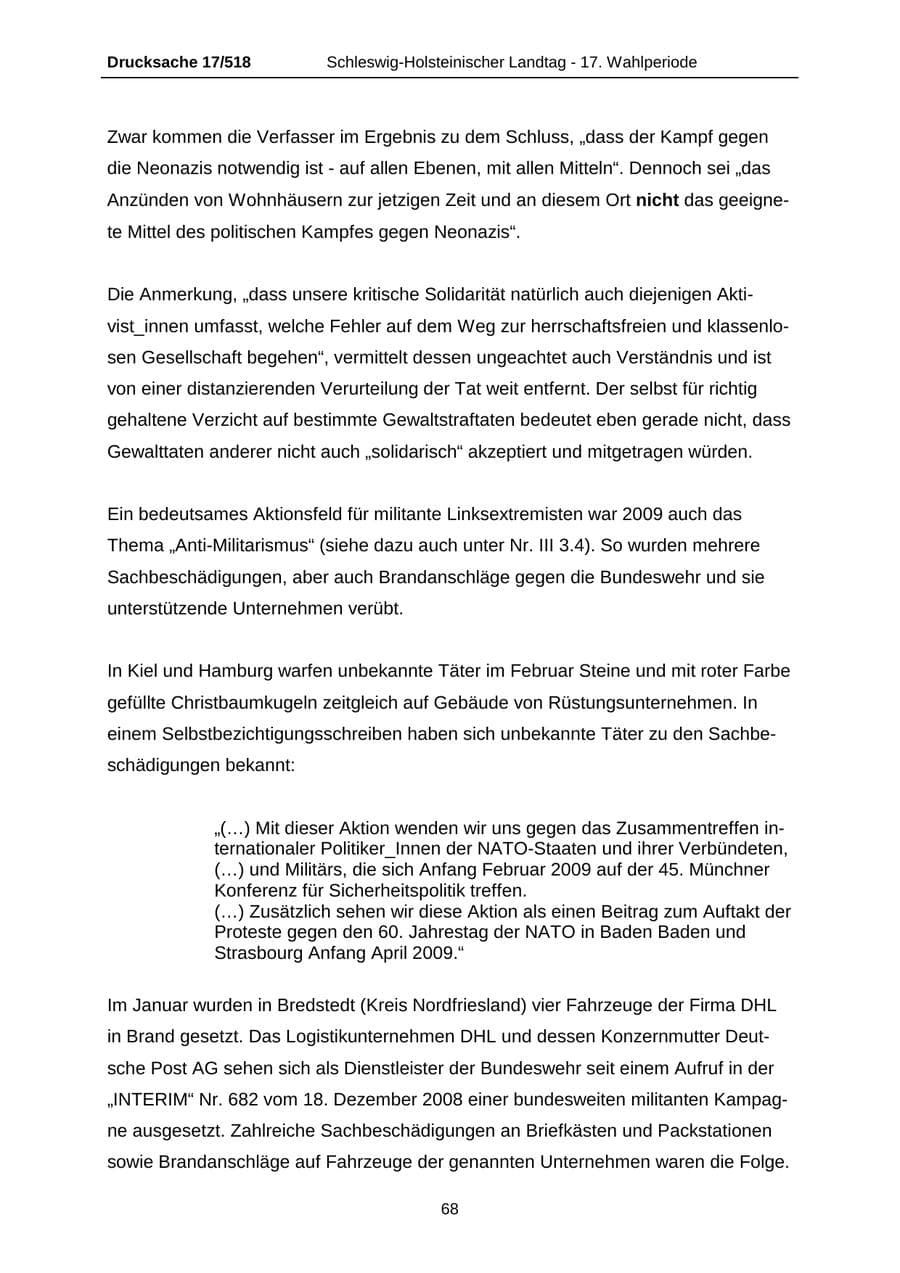 Seite 68 des Verfassungsschutzbericht 2009 Schleswig-Holstein