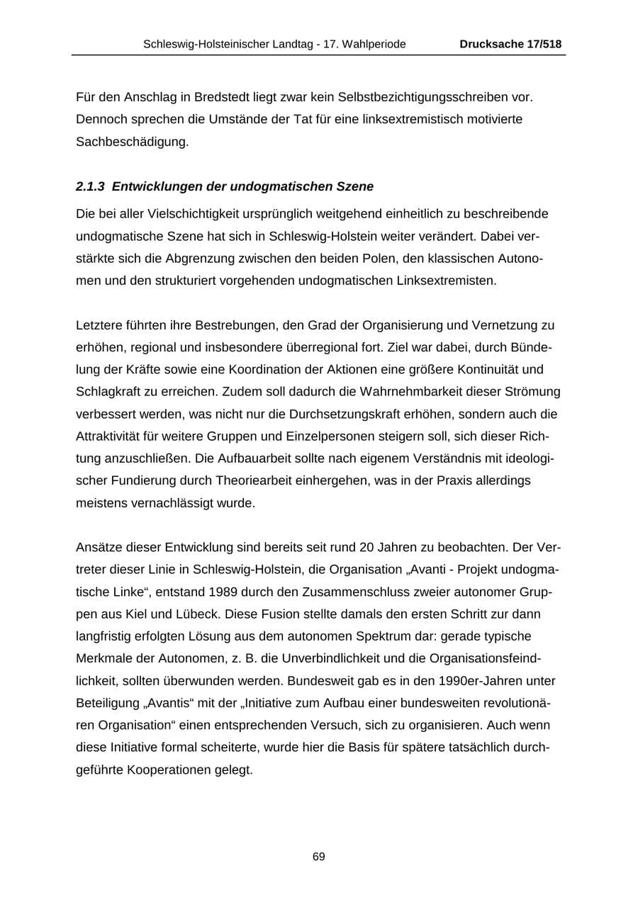 Seite 69 des Verfassungsschutzbericht 2009 Schleswig-Holstein