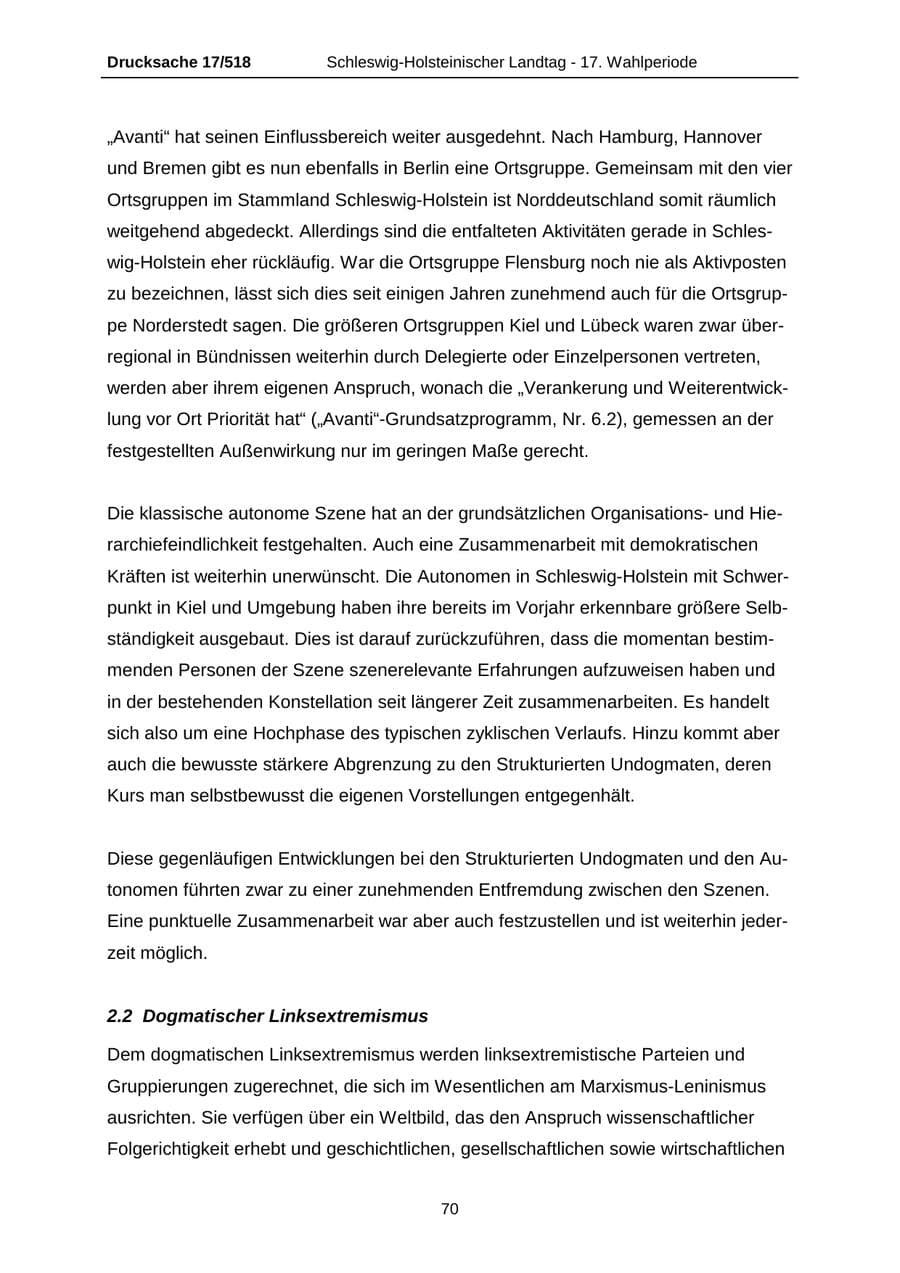 Seite 70 des Verfassungsschutzbericht 2009 Schleswig-Holstein