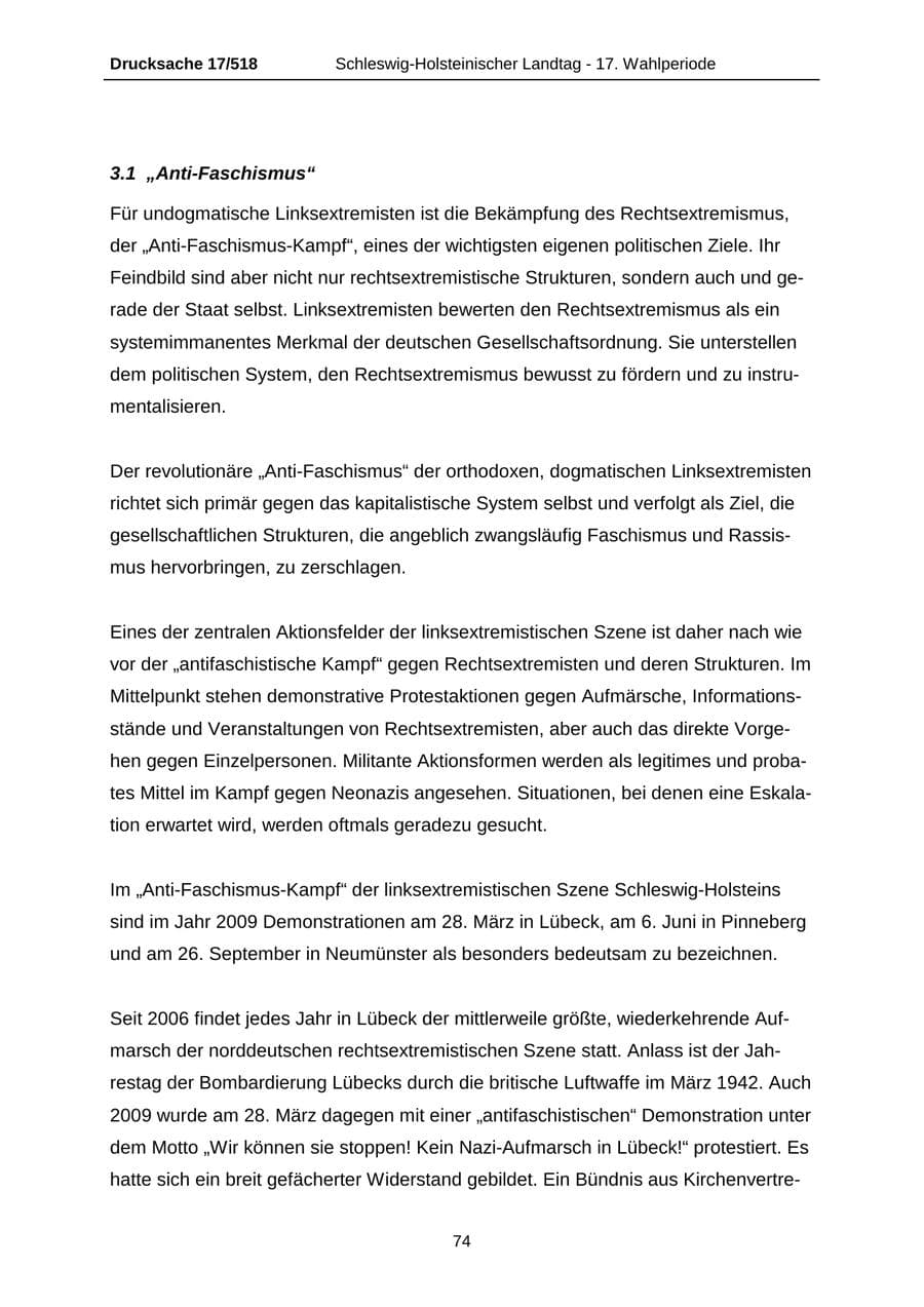 Seite 74 des Verfassungsschutzbericht 2009 Schleswig-Holstein