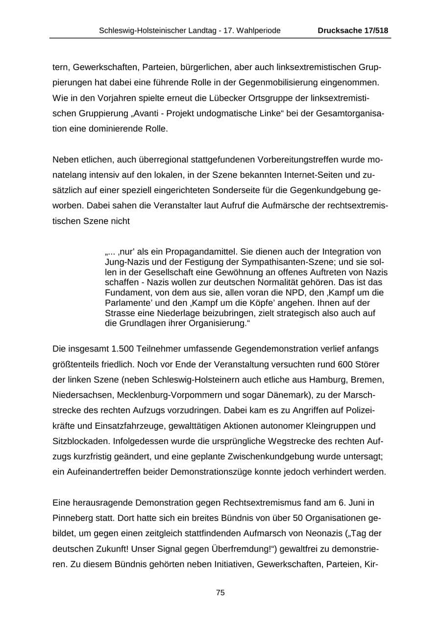 Seite 75 des Verfassungsschutzbericht 2009 Schleswig-Holstein
