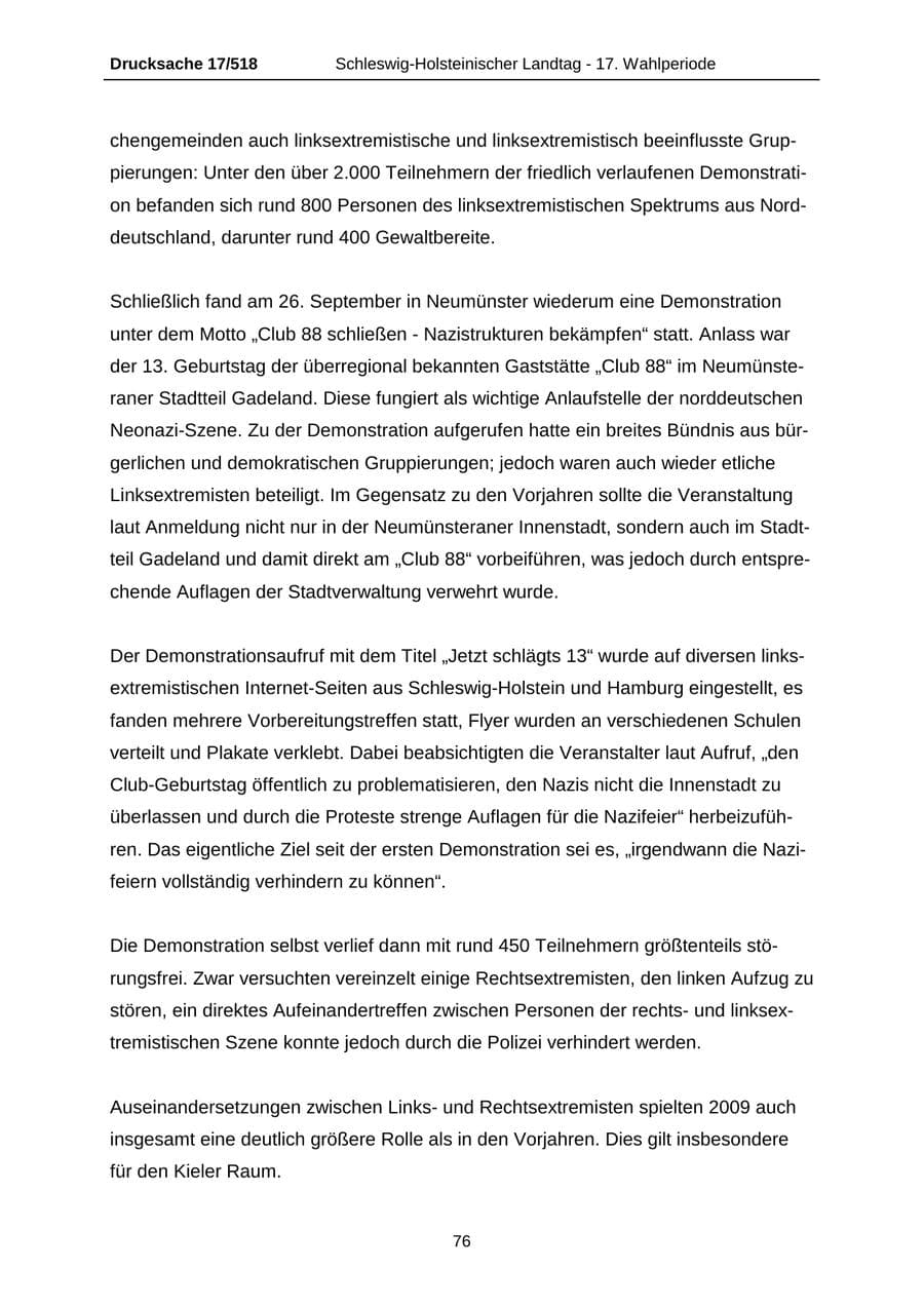 Seite 76 des Verfassungsschutzbericht 2009 Schleswig-Holstein