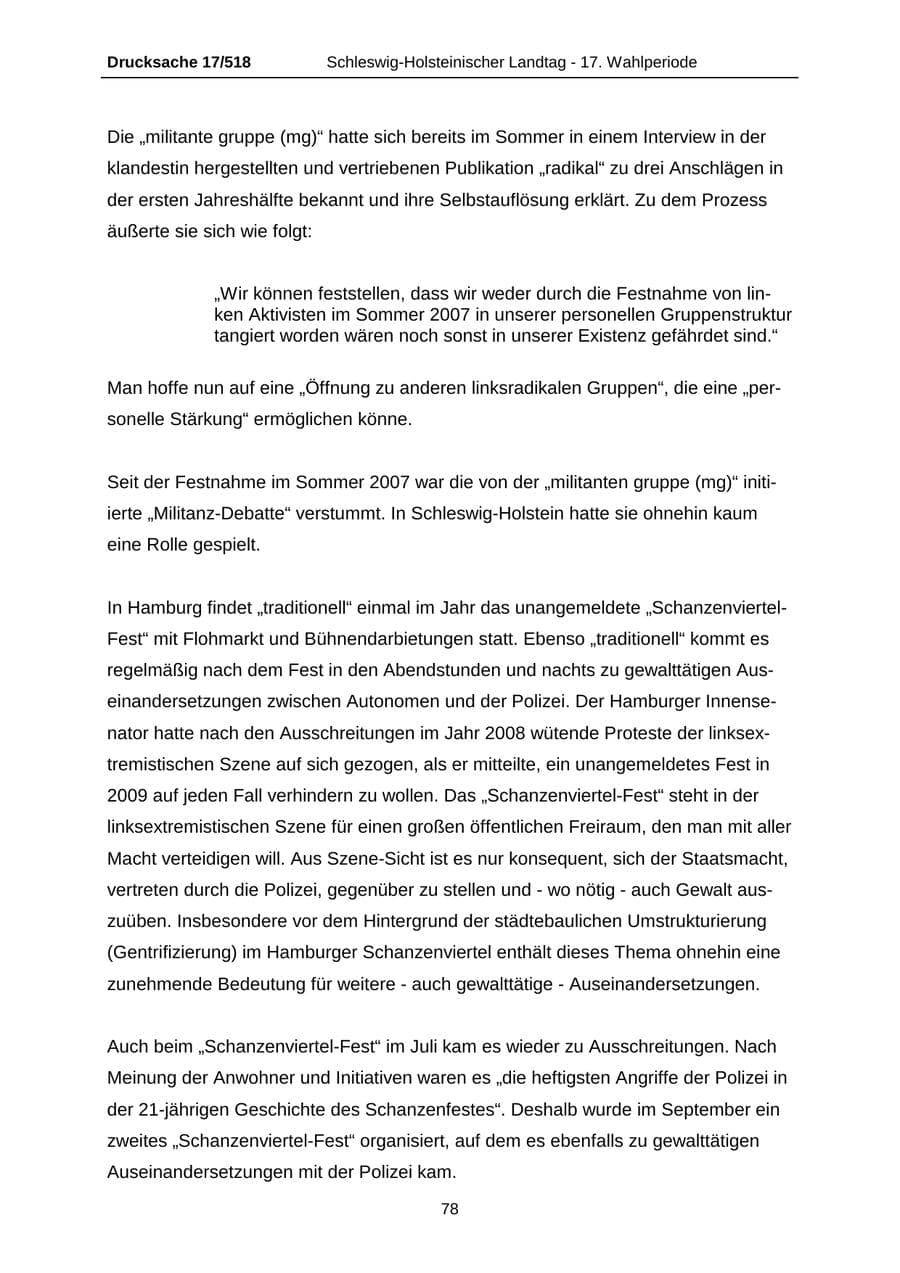 Seite 78 des Verfassungsschutzbericht 2009 Schleswig-Holstein
