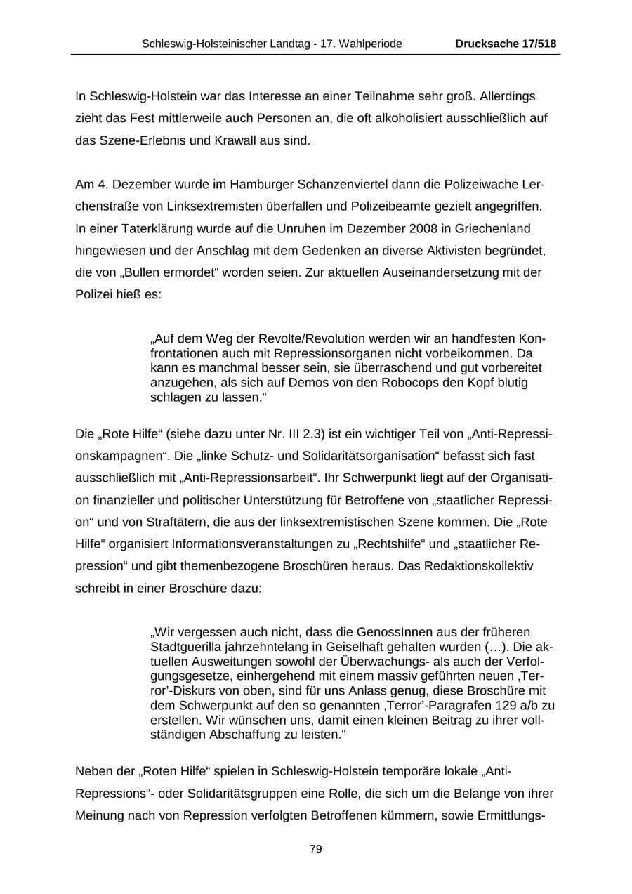 Seite 79 des Verfassungsschutzbericht 2009 Schleswig-Holstein