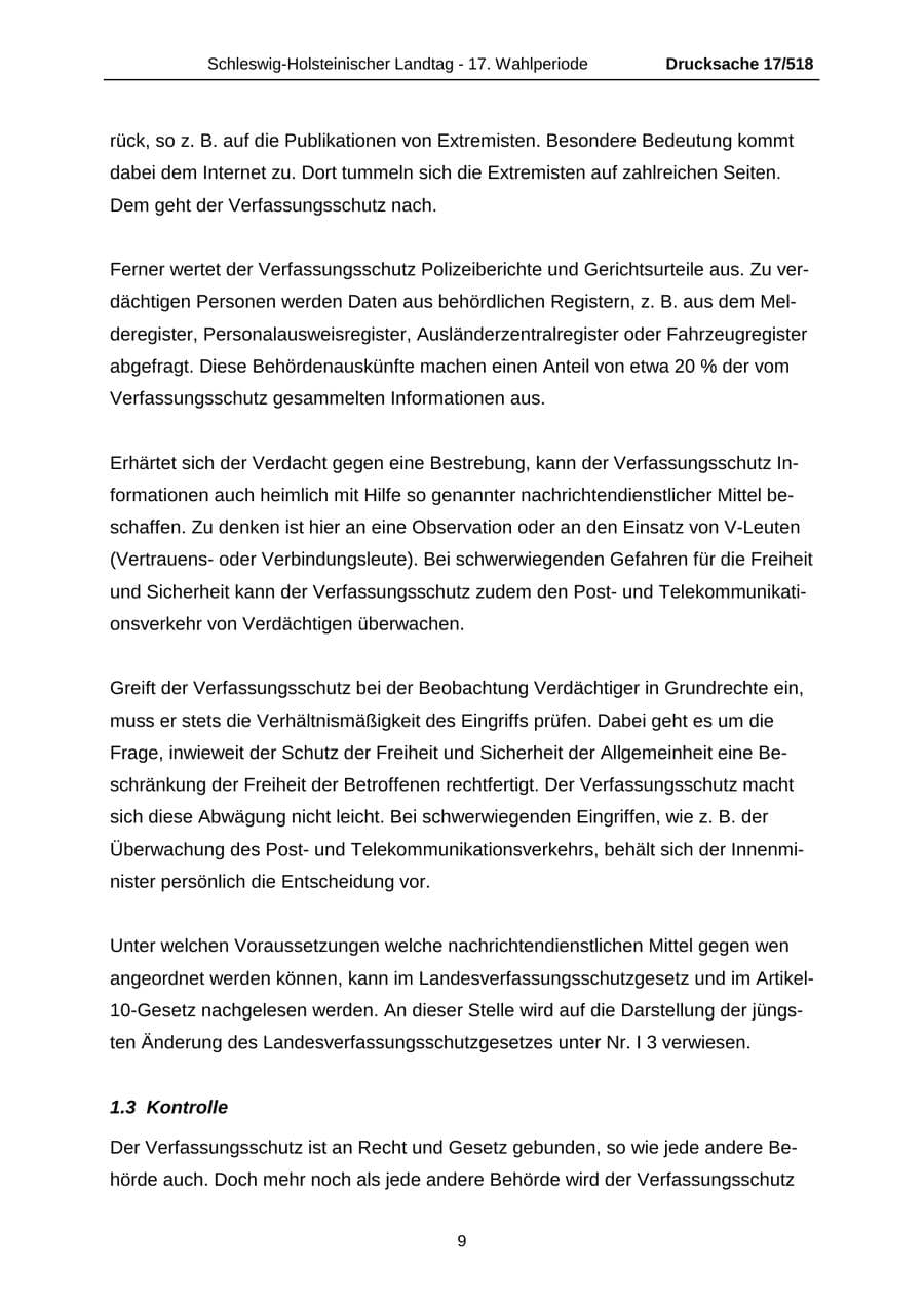 Seite 9 des Verfassungsschutzbericht 2009 Schleswig-Holstein