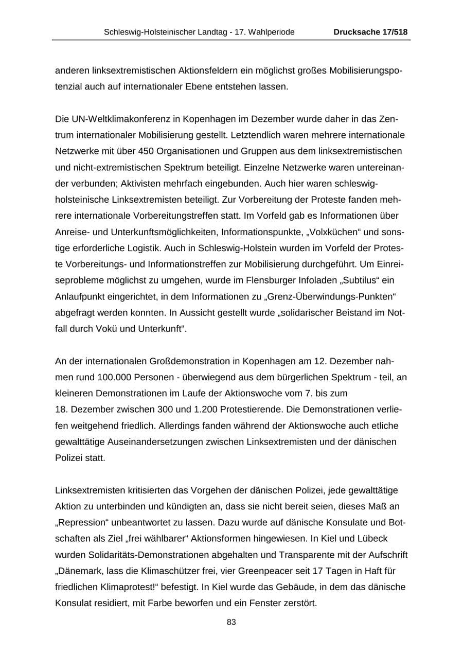 Seite 83 des Verfassungsschutzbericht 2009 Schleswig-Holstein