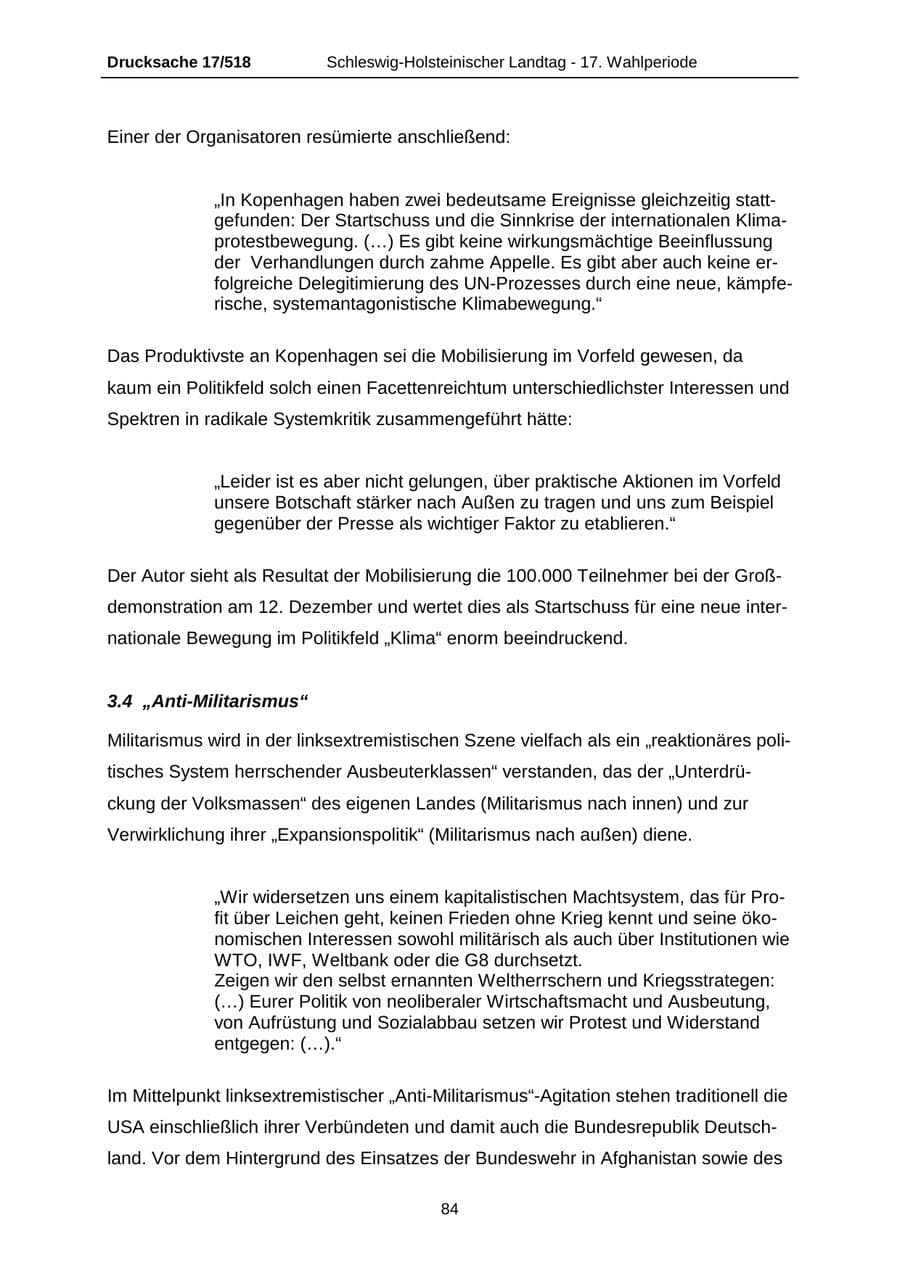 Seite 84 des Verfassungsschutzbericht 2009 Schleswig-Holstein