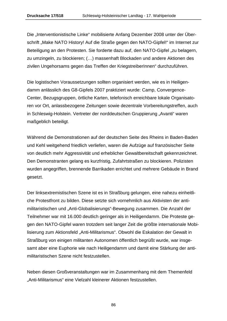 Seite 86 des Verfassungsschutzbericht 2009 Schleswig-Holstein