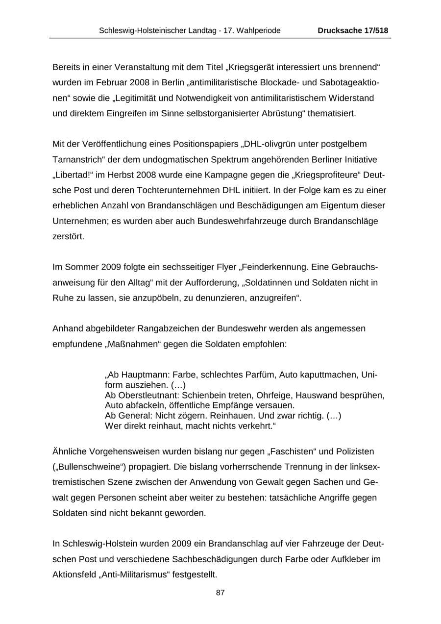 Seite 87 des Verfassungsschutzbericht 2009 Schleswig-Holstein