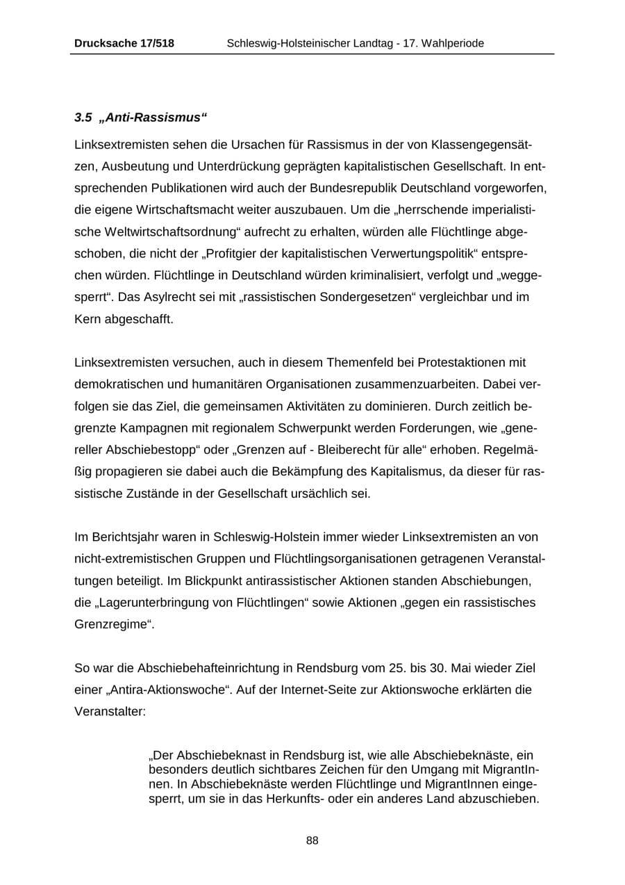 Seite 88 des Verfassungsschutzbericht 2009 Schleswig-Holstein