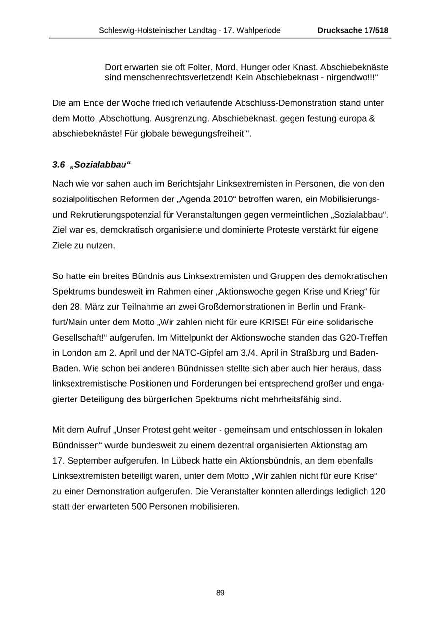 Seite 89 des Verfassungsschutzbericht 2009 Schleswig-Holstein