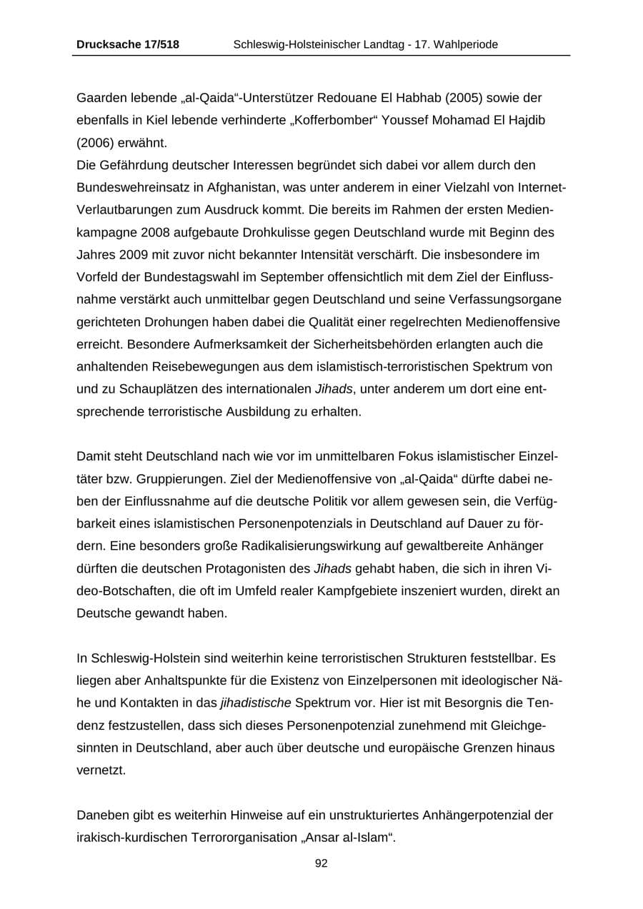Seite 92 des Verfassungsschutzbericht 2009 Schleswig-Holstein