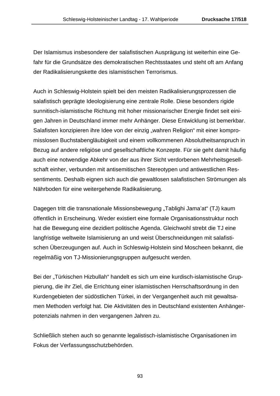 Seite 93 des Verfassungsschutzbericht 2009 Schleswig-Holstein