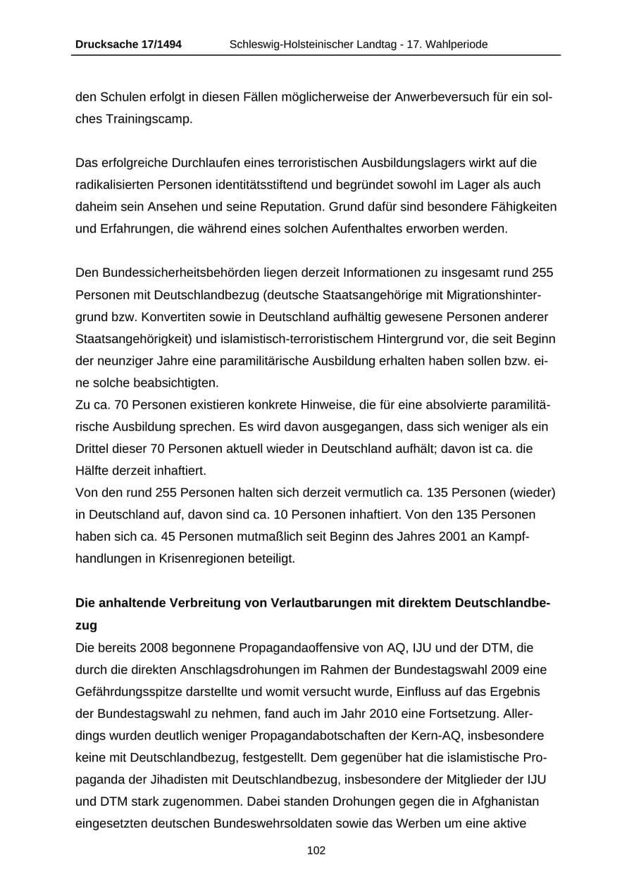 Seite 102 des Verfassungsschutzbericht 2010 Schleswig-Holstein