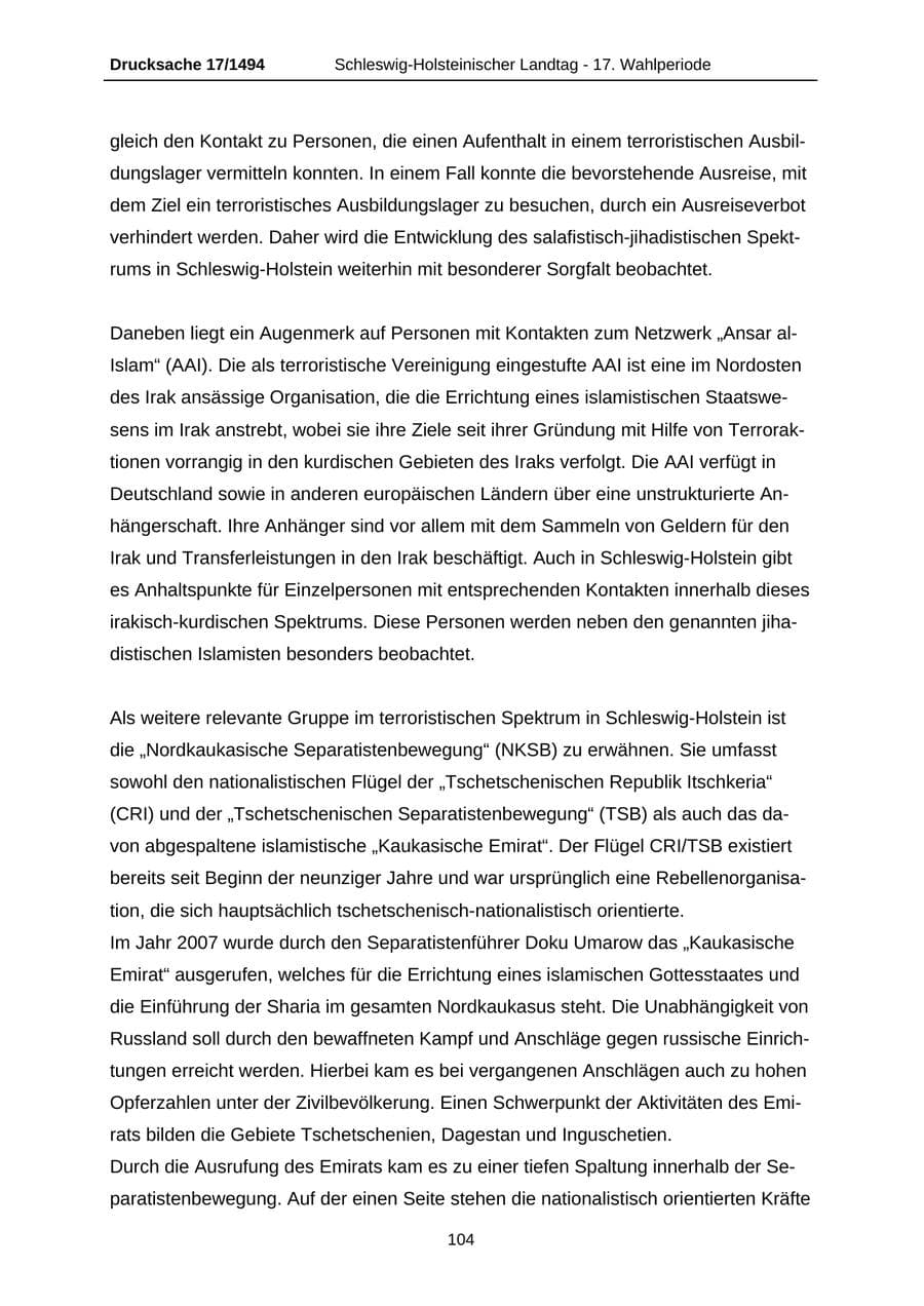 Seite 104 des Verfassungsschutzbericht 2010 Schleswig-Holstein