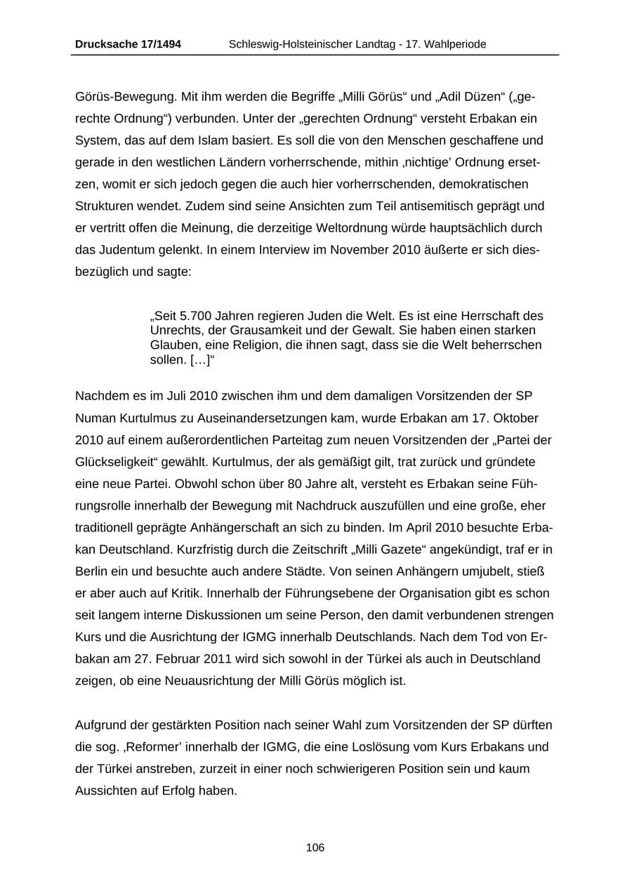 Seite 106 des Verfassungsschutzbericht 2010 Schleswig-Holstein