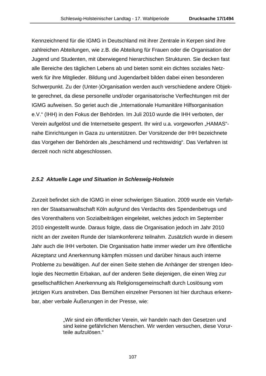 Seite 107 des Verfassungsschutzbericht 2010 Schleswig-Holstein