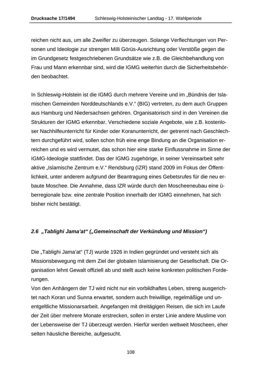 Seite 108 des Verfassungsschutzbericht 2010 Schleswig-Holstein