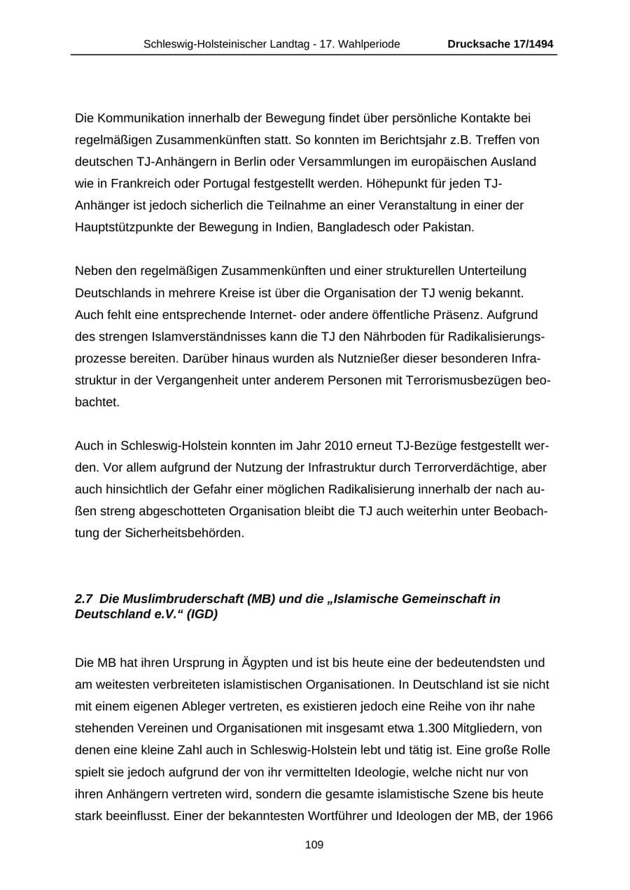 Seite 109 des Verfassungsschutzbericht 2010 Schleswig-Holstein