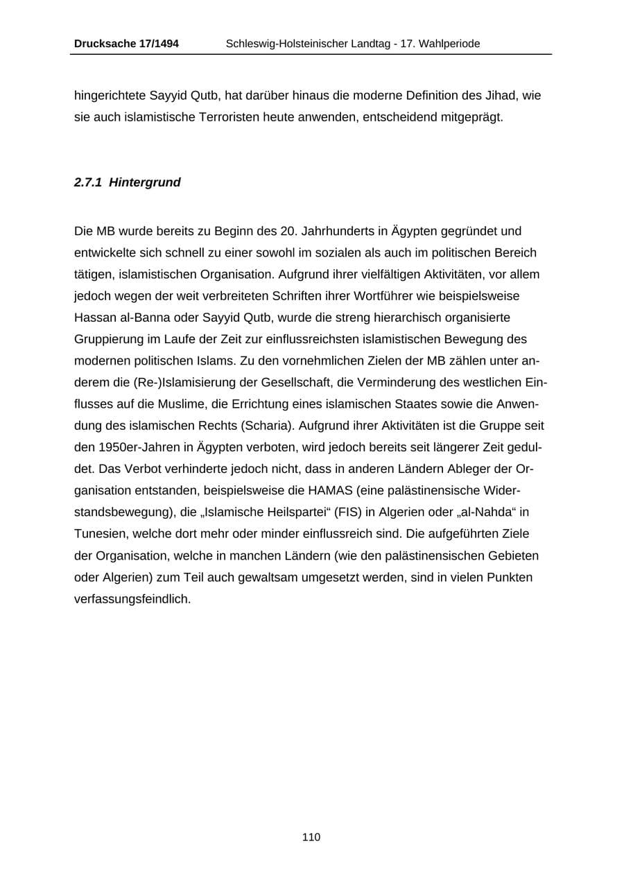 Seite 110 des Verfassungsschutzbericht 2010 Schleswig-Holstein