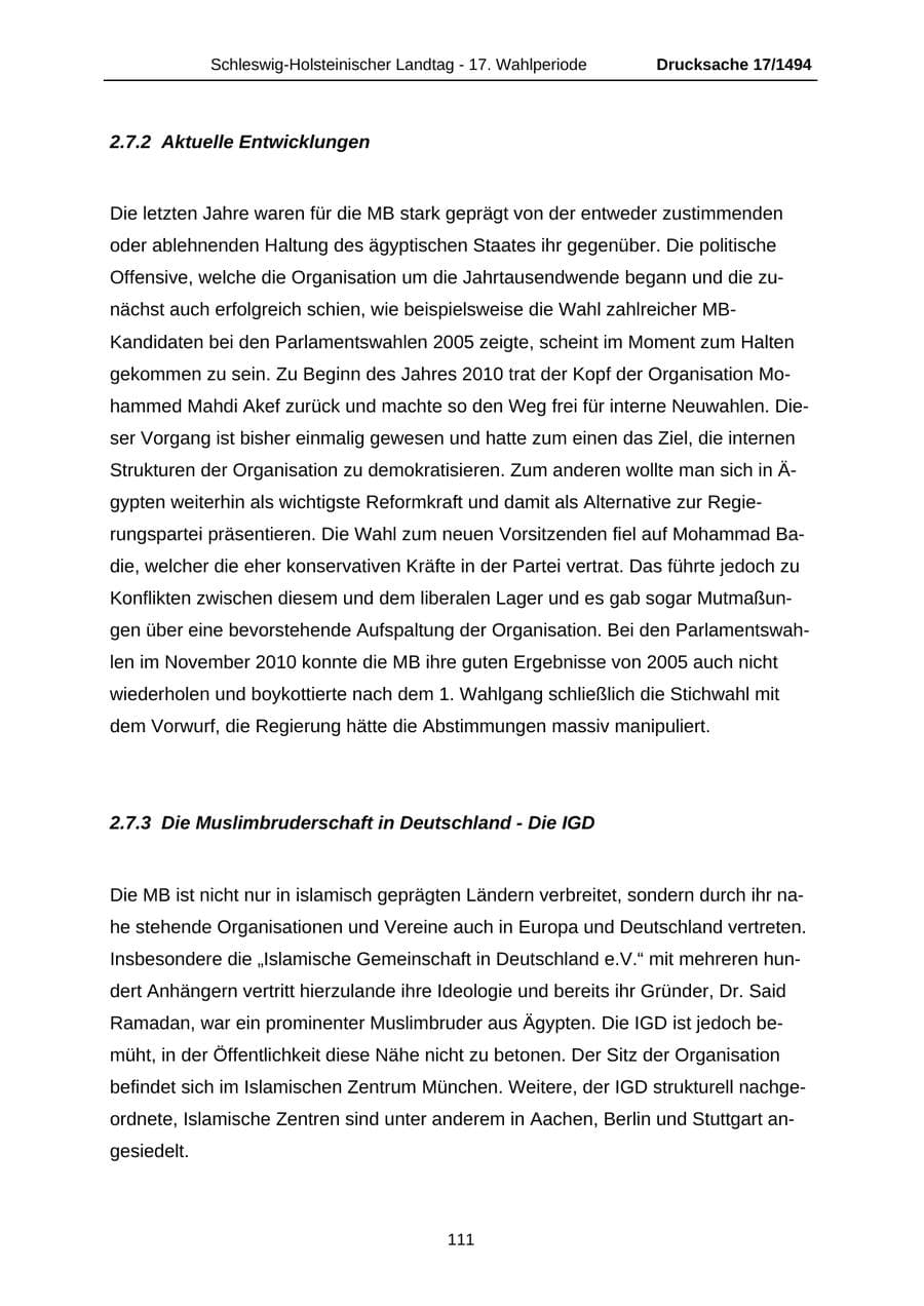 Seite 111 des Verfassungsschutzbericht 2010 Schleswig-Holstein