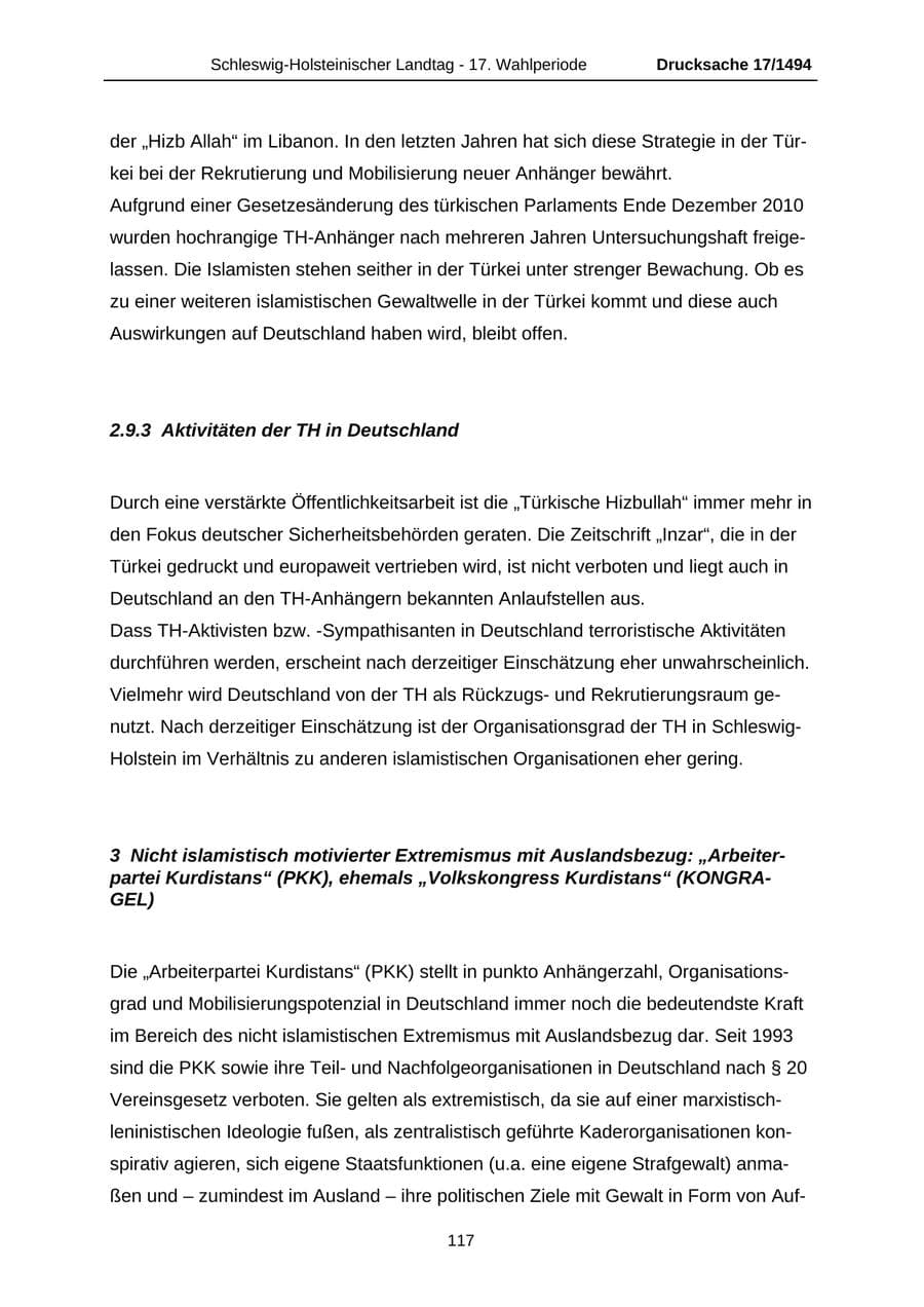 Seite 117 des Verfassungsschutzbericht 2010 Schleswig-Holstein