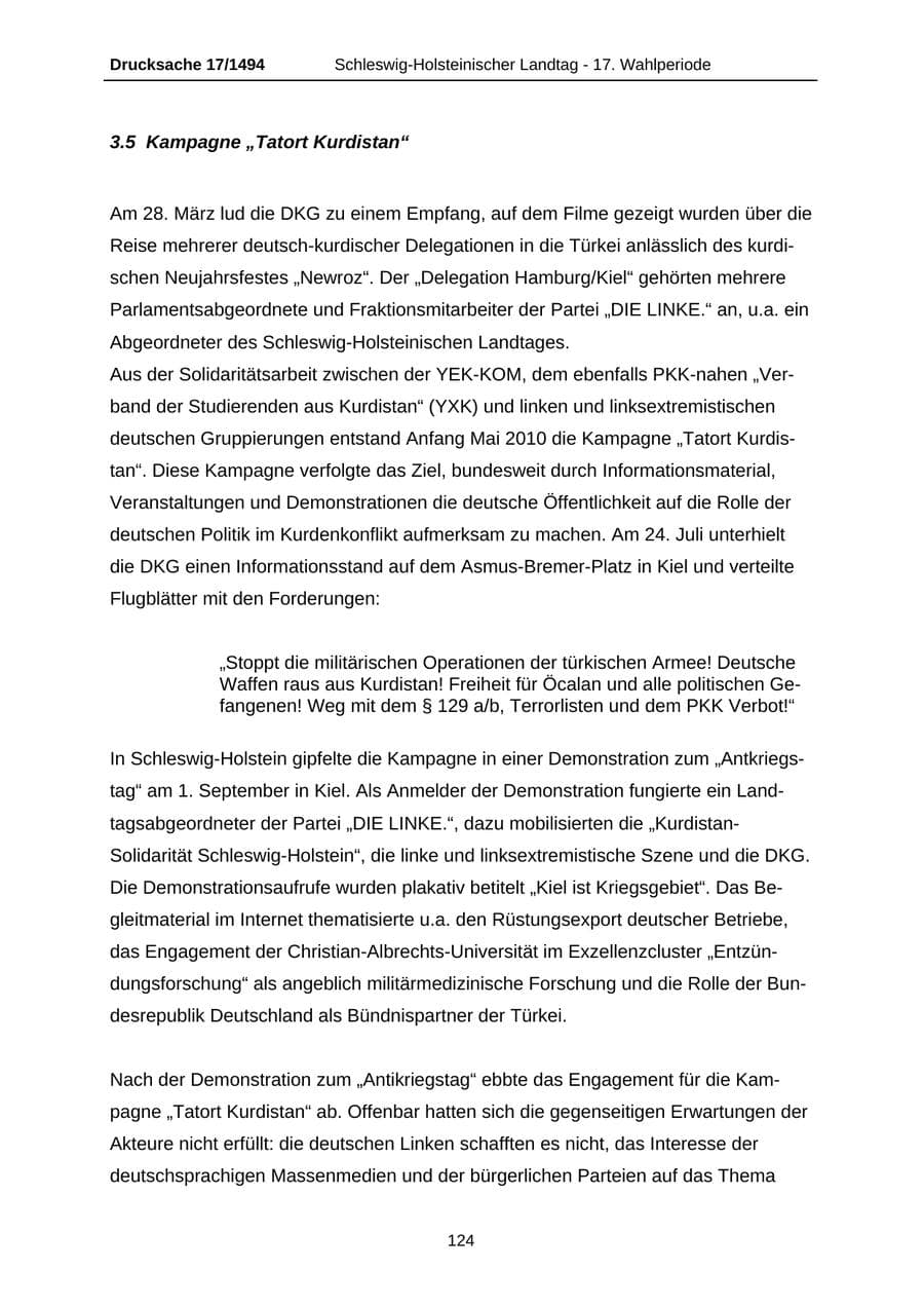 Seite 124 des Verfassungsschutzbericht 2010 Schleswig-Holstein