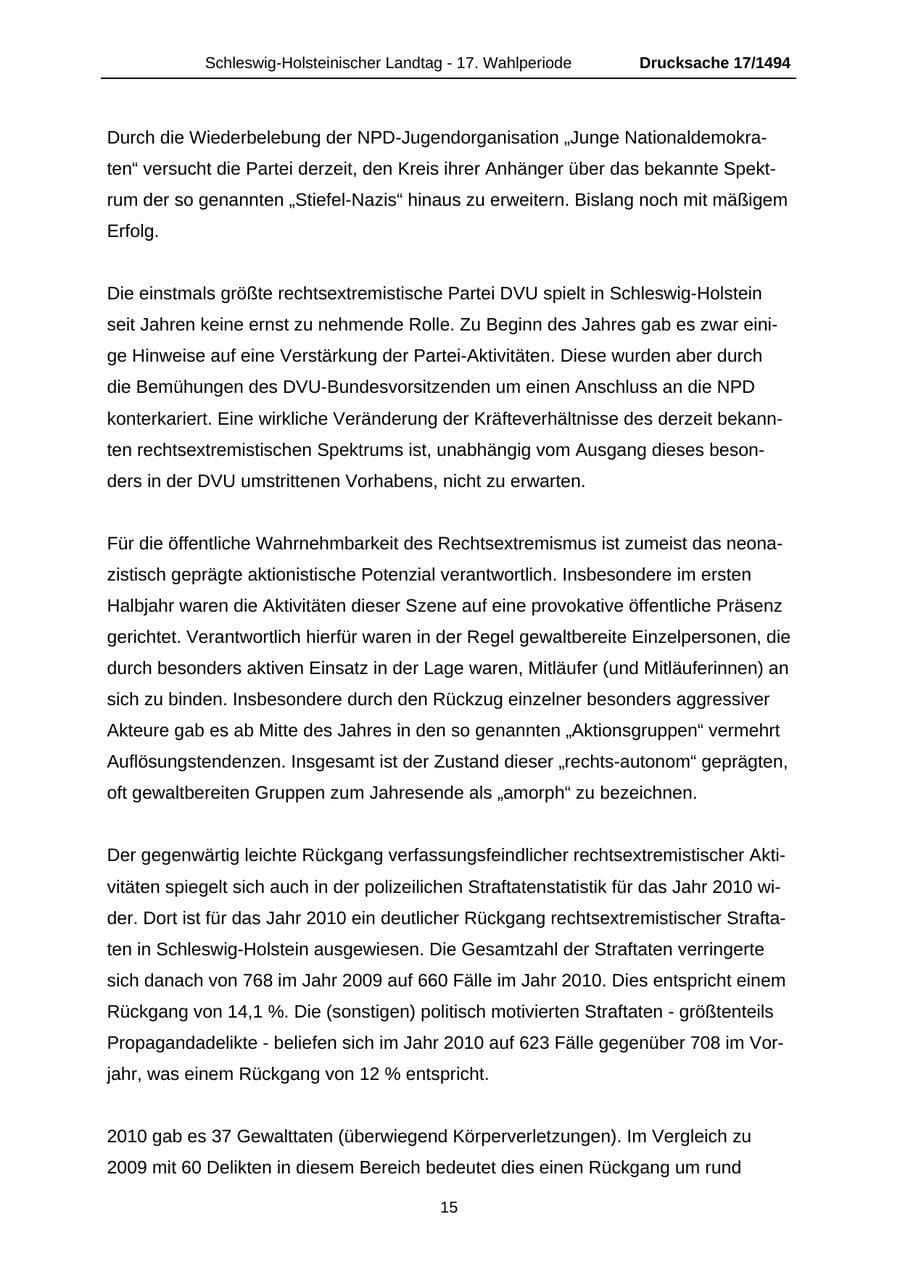 Seite 15 des Verfassungsschutzbericht 2010 Schleswig-Holstein