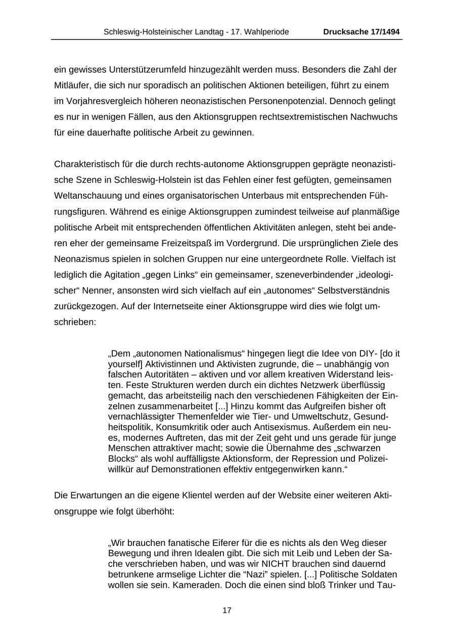 Seite 17 des Verfassungsschutzbericht 2010 Schleswig-Holstein
