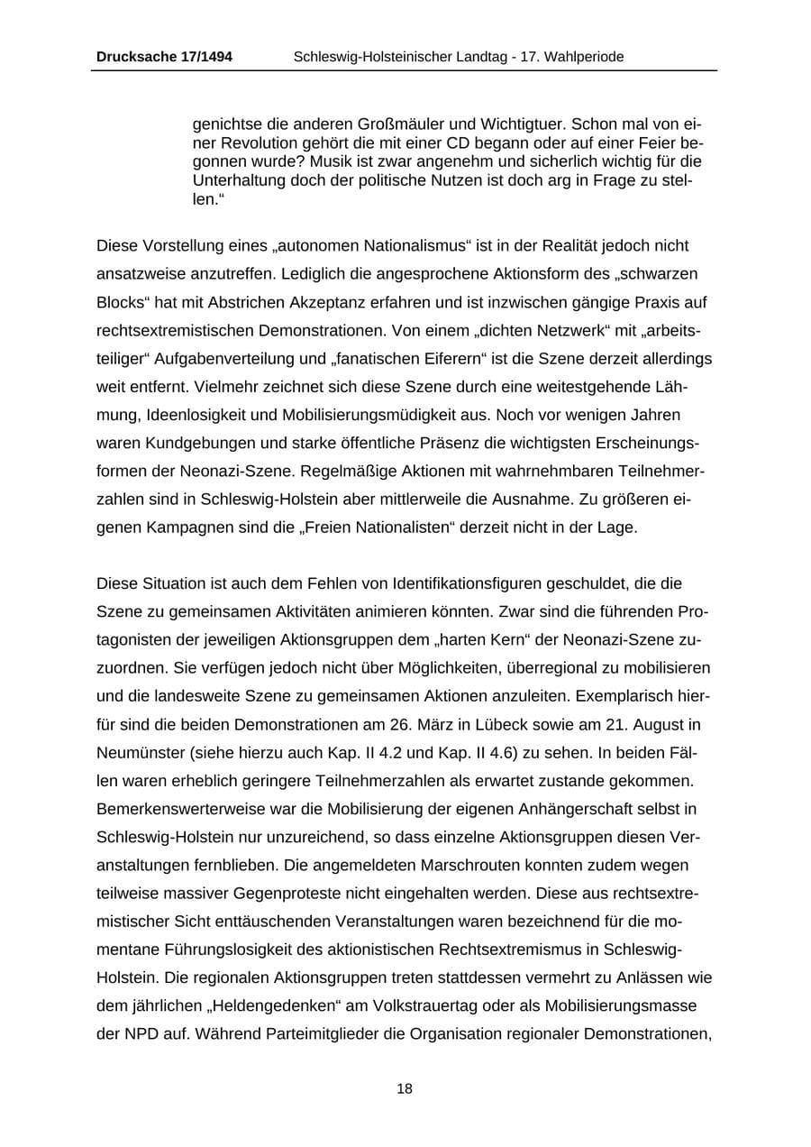 Seite 18 des Verfassungsschutzbericht 2010 Schleswig-Holstein