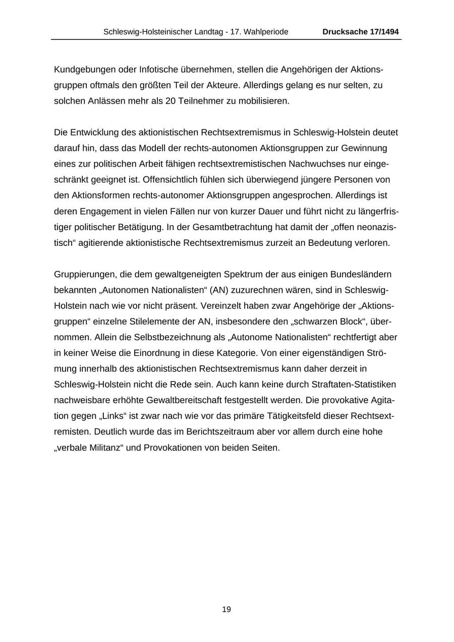 Seite 19 des Verfassungsschutzbericht 2010 Schleswig-Holstein