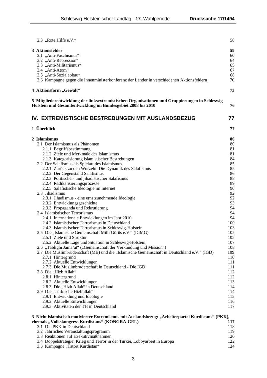 Seite 3 des Verfassungsschutzbericht 2010 Schleswig-Holstein