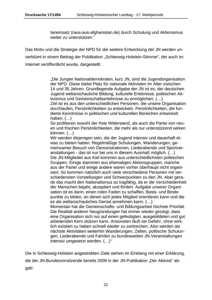 Seite 22 des Verfassungsschutzbericht 2010 Schleswig-Holstein