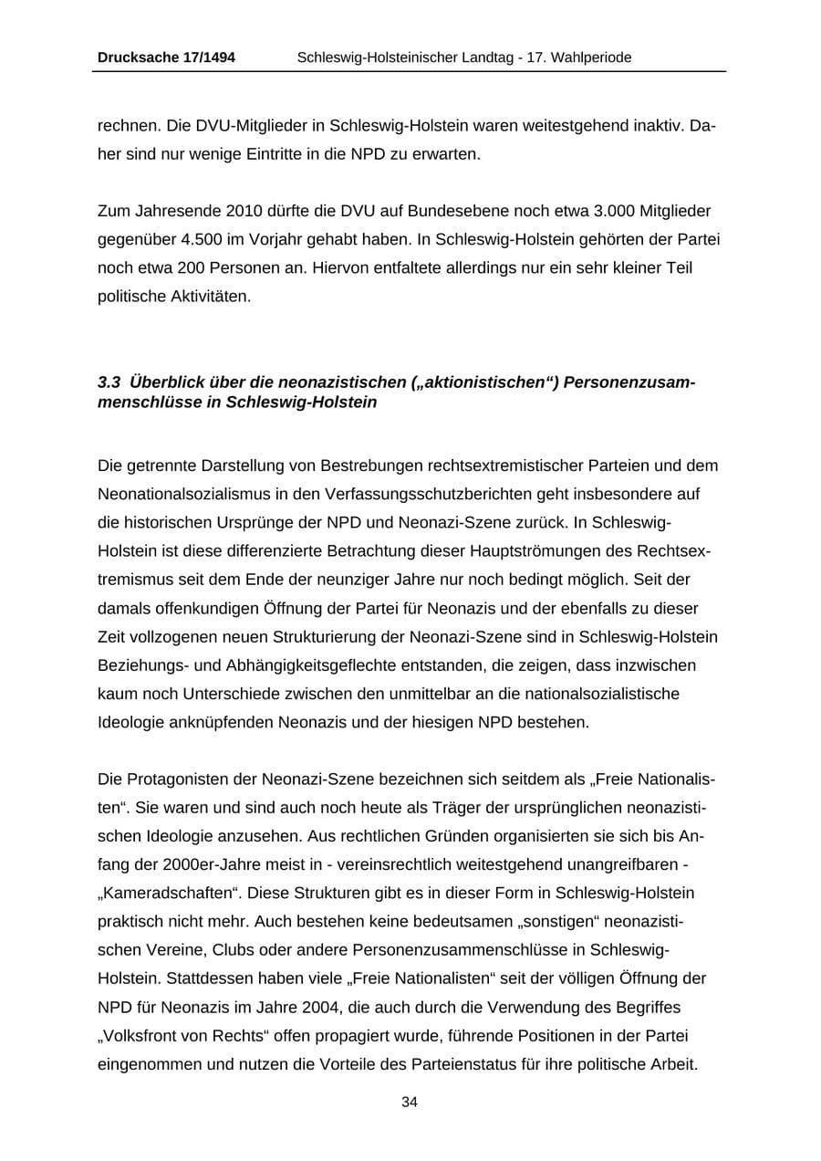 Seite 34 des Verfassungsschutzbericht 2010 Schleswig-Holstein