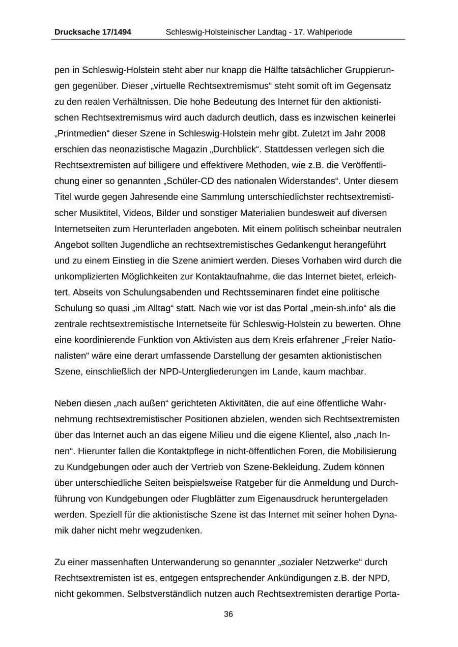 Seite 36 des Verfassungsschutzbericht 2010 Schleswig-Holstein