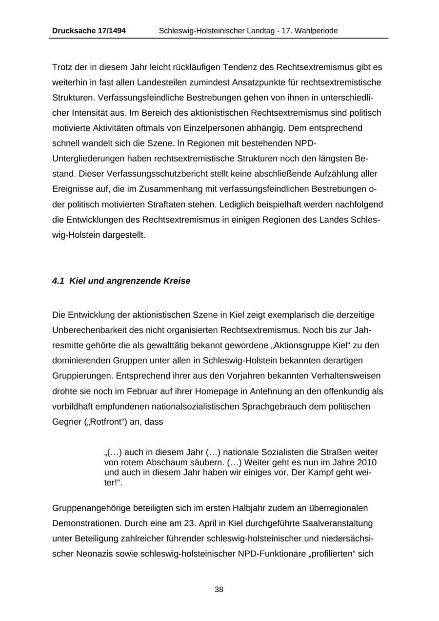 Seite 38 des Verfassungsschutzbericht 2010 Schleswig-Holstein