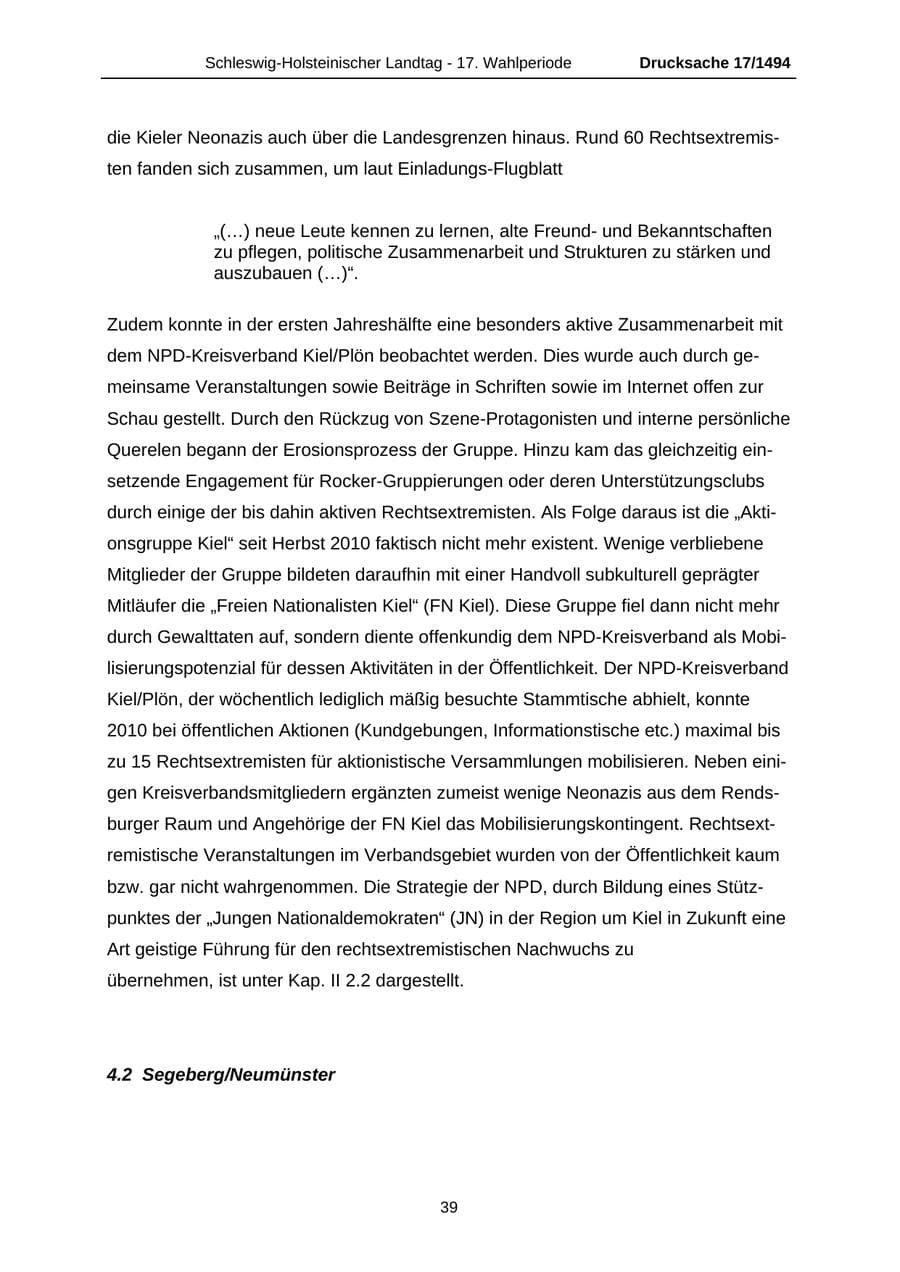 Seite 39 des Verfassungsschutzbericht 2010 Schleswig-Holstein