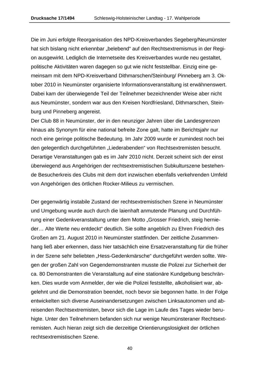 Seite 40 des Verfassungsschutzbericht 2010 Schleswig-Holstein