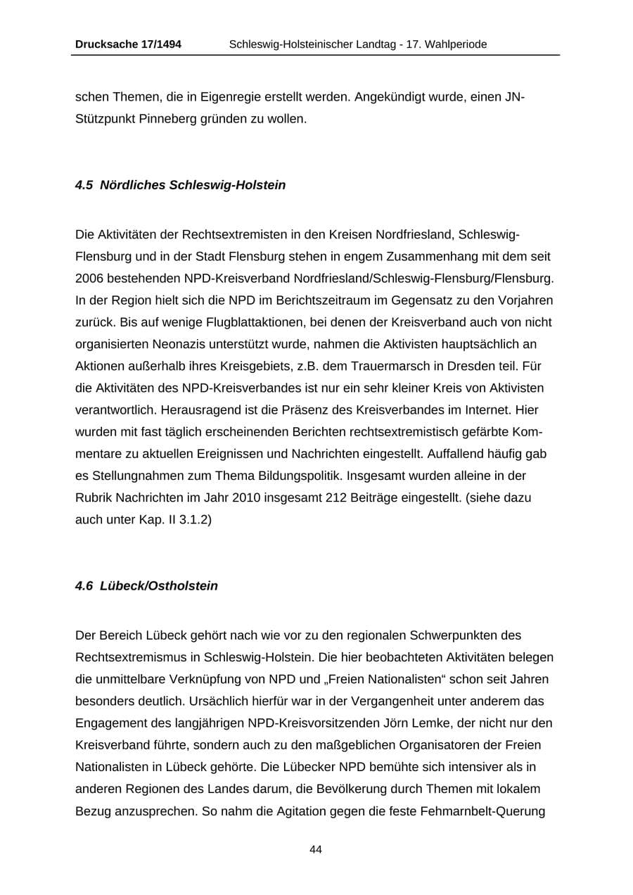 Seite 44 des Verfassungsschutzbericht 2010 Schleswig-Holstein