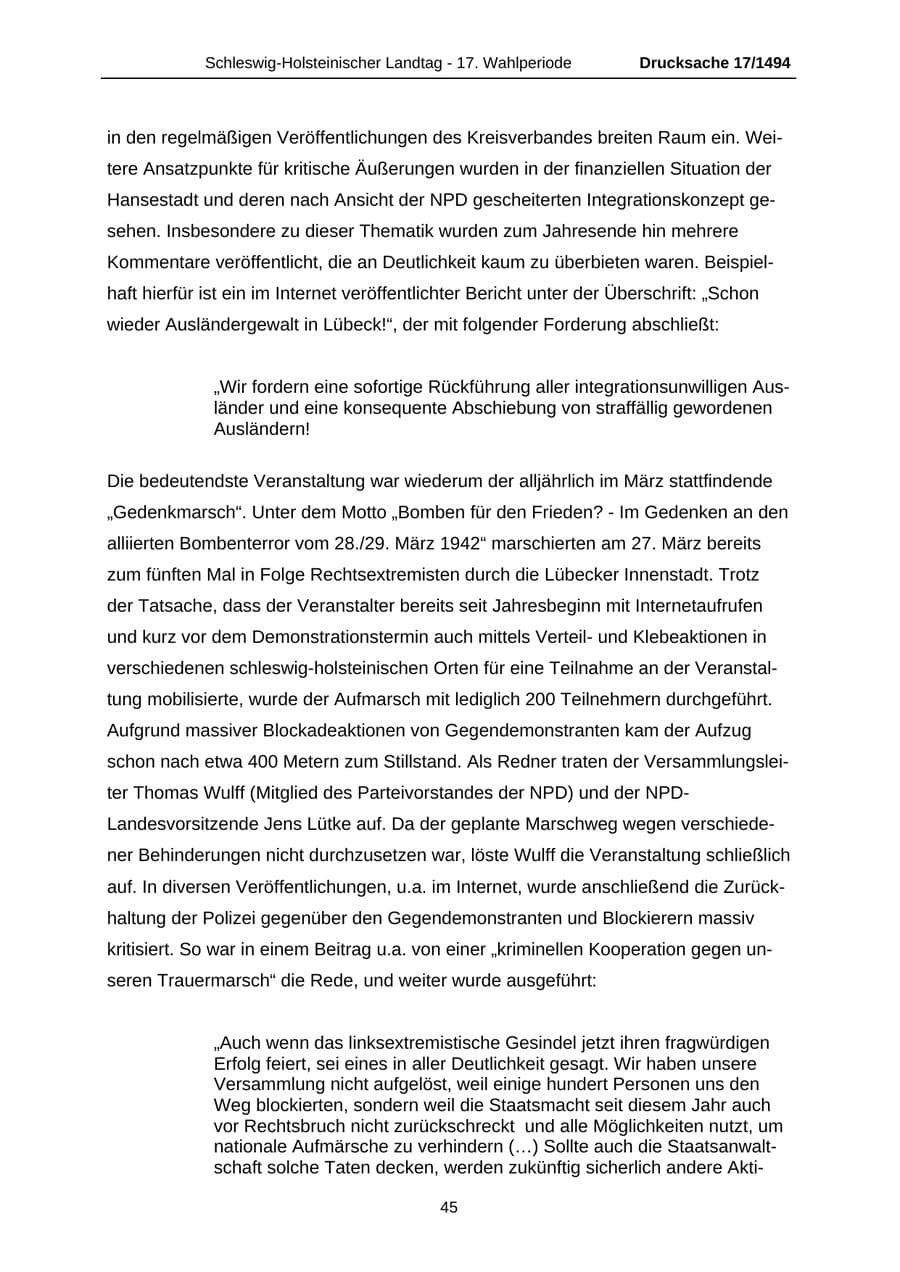 Seite 45 des Verfassungsschutzbericht 2010 Schleswig-Holstein
